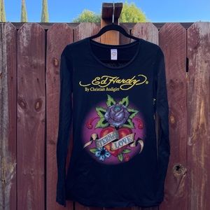 ED HARDY Bling Rhinestones Long Sleeve Top